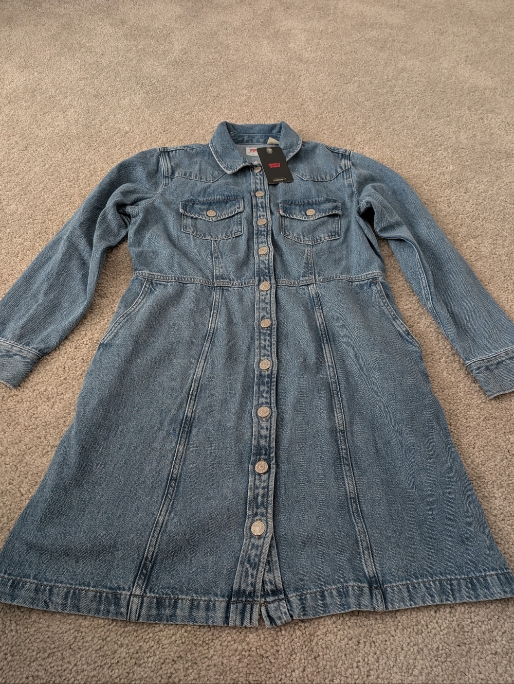 Levi's Long Sleeve Flynn Western Dress Ringing Bells Medium Wash Large